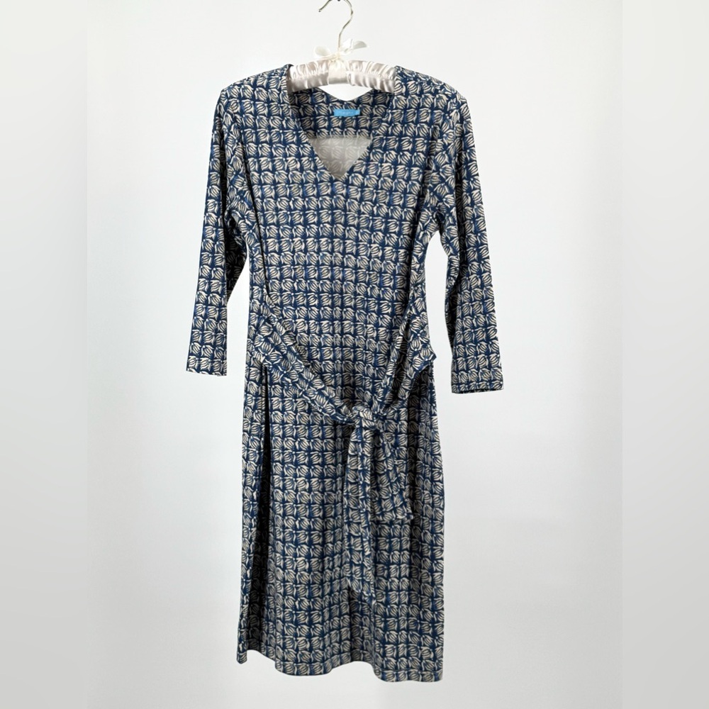 J. Mclaughlin Blue Floral Catalina Cloth Tie Waist 3/4 Sleeve Dress Size S